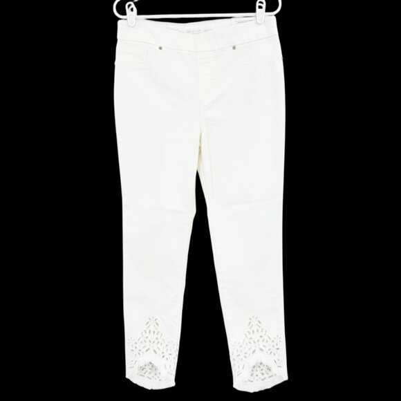 Chicos Womens Alabaster White Eyelet Hem Pull-On Ankle Jegging Size 1R US 8R NWT - Picture 1 of 11